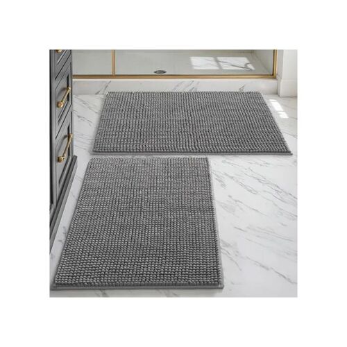 Lot De 2 Tapis De Salle De Bain Antidérapants En Chenille, Gris Doux, 40 X 60 Cm, Très Absorbants Pour Douche, Buanderie, Lavage