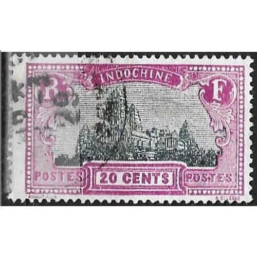 Indochine (Actuel Vietnam), Colonie Française 1927, Beau Timbre Yvert 140, Temples D'Angkor 20c. Lilas Et Bleu Gris, Oblitéré, Tbe.