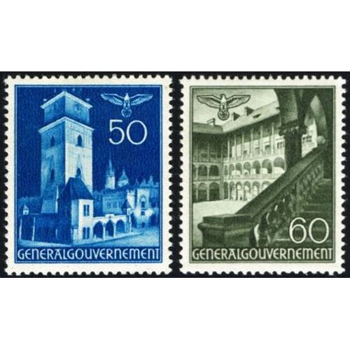 Pologne 1940, Occupation Allemande, General Gouvernement, Très Beaux Timbres Neufs** Luxe Yvert 64 Et 65, L'hotel De Ville Et La Cour Du Chateau Wawel À Cracovie.