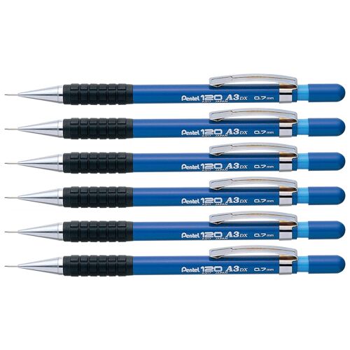 Pentel Lot De 6 Porte-Mines Hi-Graph Corps Bleu Avec Grip Pointe 0,7mm