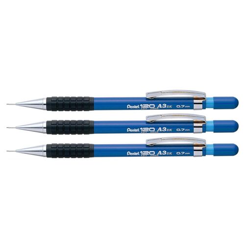Pentel Lot De 3 Porte-Mines Hi-Graph Corps Bleu Avec Grip Pointe 0,7mm