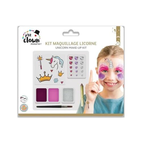 Set De Maquillage Licorne - Ptit Clown - 3 Fards - Crayon - Applicateur - Strass
