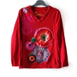 T-Shirt Desigual Taille 36 Multicolore Avec Déco Et Sequins Tbe