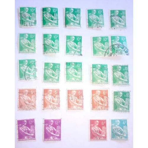 Lot 24 Timbres France - Yt 106, 1115, 1115a, 1116, 1231 - 1954 À 1960 - Moissonneuse