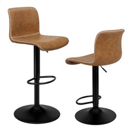 ALFORDSON Lot de 2 tabourets de bar, tabourets pivotants rembourrés avec design à air comprimé, similicuir Tabourets de bar avec dossier, hauteur réglable, pour cuisine et maison, Brun