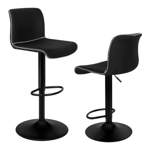 ALFORDSON Lot de 2 tabourets de bar, tabourets pivotants rembourrés avec design à air comprimé, Tissu Tabourets de bar avec dossier, hauteur réglable, pour cuisine et maison, Noir