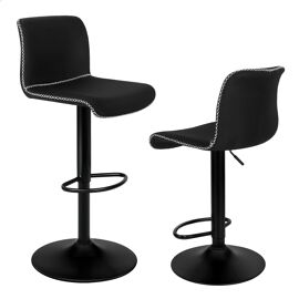 ALFORDSON Lot de 2 tabourets de bar, tabourets pivotants rembourrés avec design à air comprimé, Tissu Tabourets de bar avec dossier, hauteur réglable, pour cuisine et maison, Noir