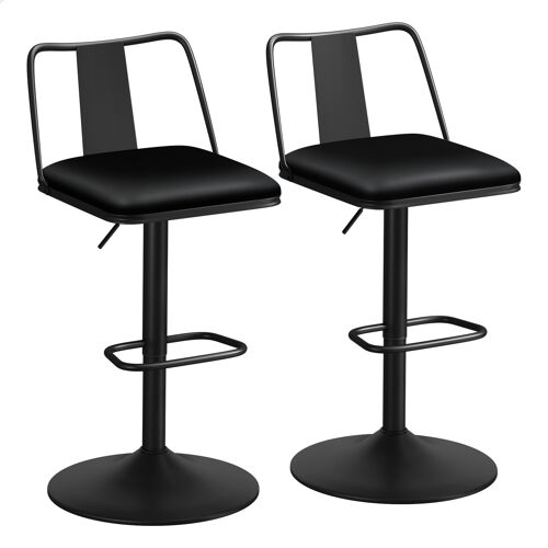 ALFORDSON Lot de 2 tabourets de bar pivotants rembourrés à système à gaz ¿ chaises hautes réglables avec dossier pour cuisine, cuir PU, noir
