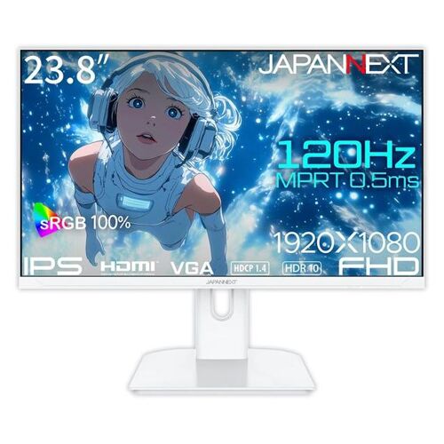 JAPANNEXT JN-IPS238G120F - Écran LED - jeux - 23.8" - 1920 x 1080 Full HD (1080p) @ 120 Hz - IPS - 300 cd/m² - 1200:1 - HDR10 - 0.5 ms - HDMI, VGA - haut-parleurs - blanc pastel