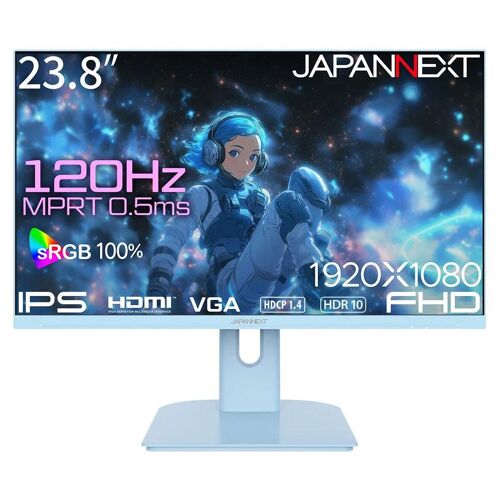 JAPANNEXT JN-IPS238G120F - Écran LED - jeux - 23.8" - 1920 x 1080 Full HD (1080p) @ 120 Hz - IPS - 300 cd/m² - 1200:1 - HDR10 - 0.5 ms - HDMI, VGA - haut-parleurs - bleu pastel
