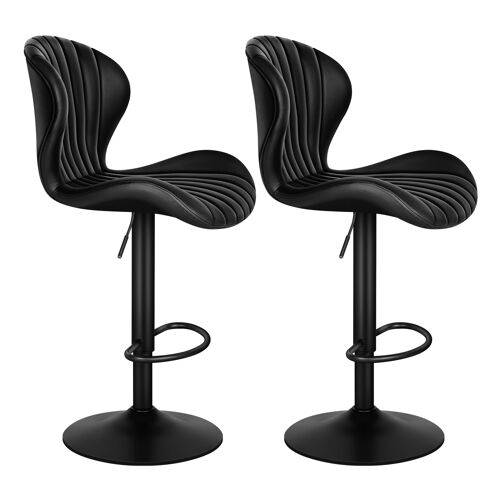 ALFORDSON Ensemble de 2 tabourets de bar, tabourets pivotants de hauteur de comptoir avec dossier, tabourets en cuir synthétique ajustables, tabourets modernes sans accoudoirs, noir