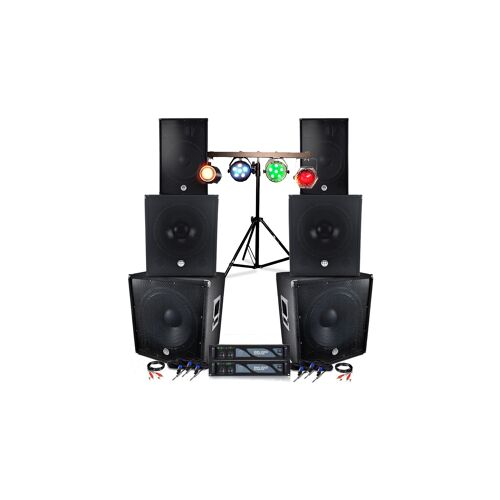 Pack Sono Music Teufeurs DJ Complet 5000W Bi-Amplification Bluetooth Subwoofers 18-15 Pouces Satellites, Ensemble à LED