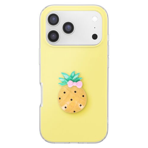 Coque pour iPhone 17 Pro avec Motif Ananas en Relief 3D et Contour Surélevé Jaune