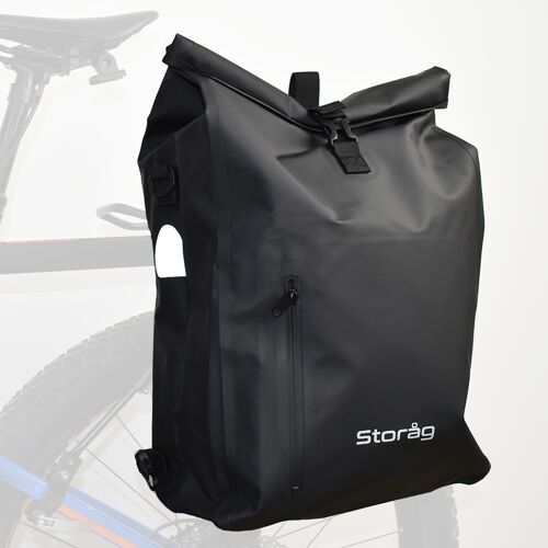 Sacoche Vélo waterproof 25L Storag . Fonctions 3-en-1 – Sacoche Latérale pour Porte-Bagages, Sac à Dos & Sac à Bandoulière – 100% étanche – Compartiment Ordinateur Portable – Fixation Rapide