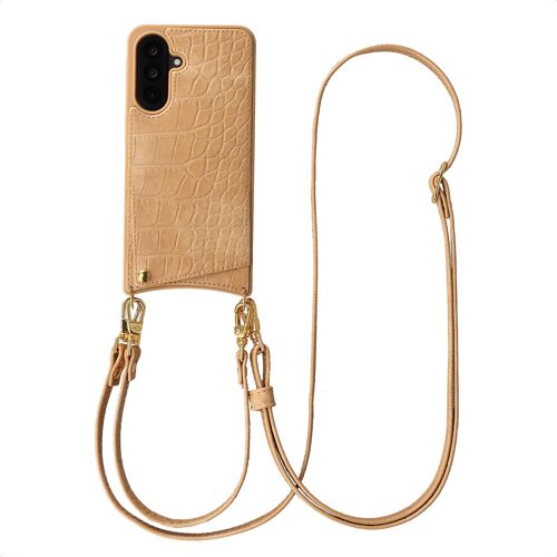 Selencia Coque de télephone Nova Croco avec cordon et porte-cartes Samsung Galaxy A36 Toasted Almond