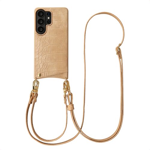 Selencia Coque de télephone Nova Croco avec cordon et porte-cartes Samsung Galaxy S26 Ultra Toasted Almond