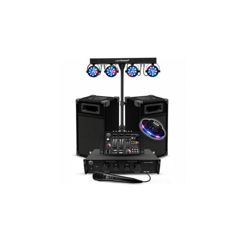 Pack sonorisation 50 100 personnes Initiation DJ Enceintes Ampli Table de Mixage Bluetooth, Kit d'éclairage EOS + OVNI LED