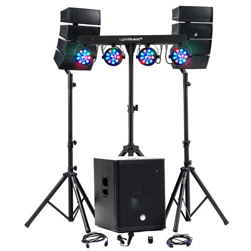 Pack Sono DJ BMS-15-ARRAY-BT 1200W Caisson 38cm Satellites Bluetooth USB Portique LED DJ PACK-EOS