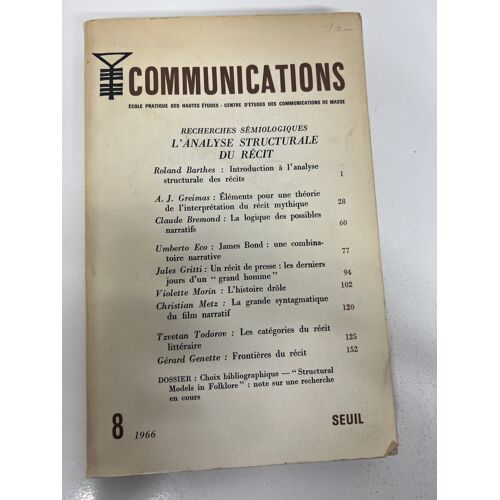 Communications N°8 — L'Analyse Structurale Du Récit — Seuil — 1966
