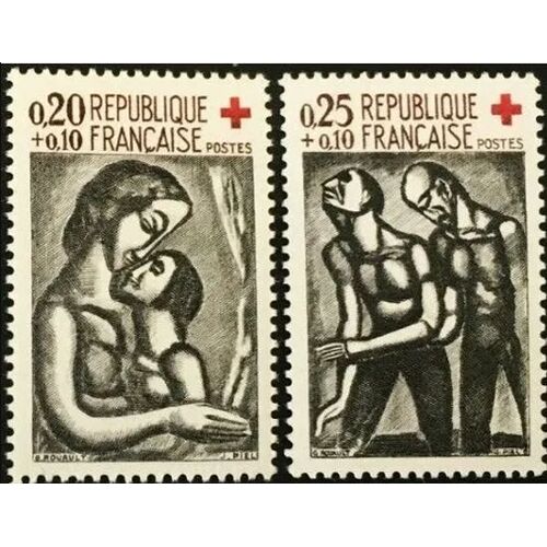 France 1961, Belle Paire Timbres Yvert 1323 Et 1324, Au Profit De La Croix Rouge, Reproduction D'oeuvres De Rouault, Neufs *