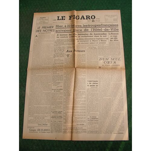 Ww2 France Journal Francais " Le Figaro 25 Aout 1944 ' Époque Libération De Paris (39-45)
