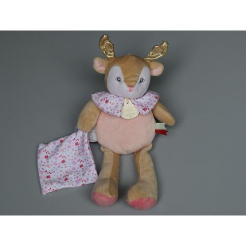Doudou et Compagnie renne rose beige mouchoir