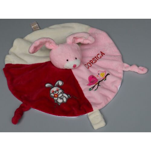 Doudou lapin plat Rodadou rose rouge Corsica