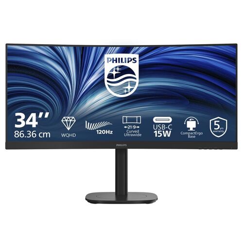 Philips 34B2N3500C - 3000 Series - écran LED - incurvé - 34" - 3440 x 1440 WQHD @ 120 Hz - VA - 3500:1 - HDR10 - 2xHDMI, DisplayPort - haut-parleurs - noir