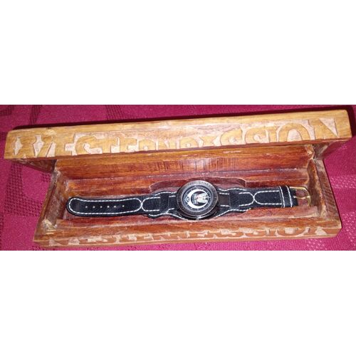 Johnny Hallyday Montre Et Boite En Bois Sculptee Collection Western Passion