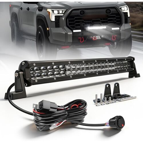 Braveway 20" Barre Led 4x4 55w 25000lm 50cm Double Rangée Spot Flood Faisceau Combiné Barre Led Voiture Ip68 Pour Offroad Véhicules Voiture Camions Véhicule Agricole Suv Atv 4x4 Avec Câbles