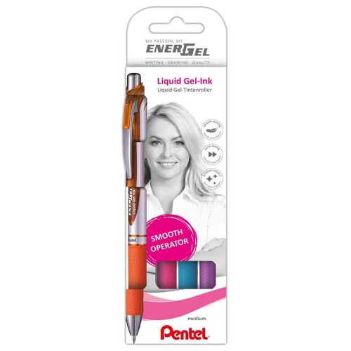 Pentel Kit De 4 Stylo Roller À Encre Gel Energel Xmrt Orange, Vert Clair, Fuchsia