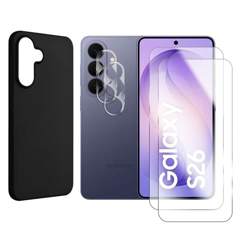 Lot de 2 Verre trempé pour Samsung Galaxy S26 5G SM-S942B 6.3"" + Lot de 2 Verre Trempé Caméra Arrière + Coque souple silicone Noir - Visiodirect -