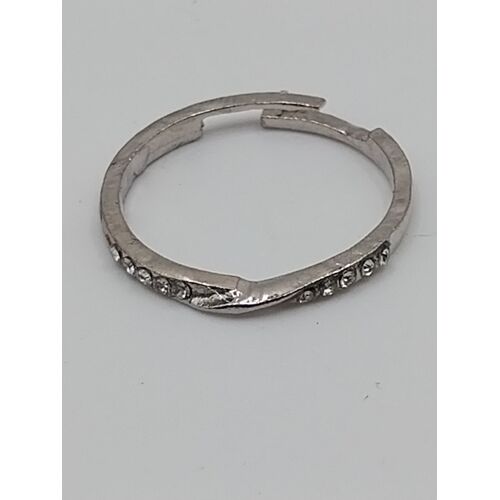 Bague Métal Argenté,Fine Torsade,Strass Transparent,Reglable,Taille 18.15