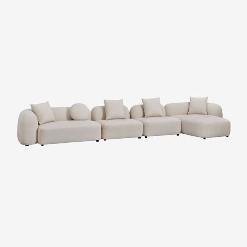 Canapé modulaire avec méridienne droite en 4 pièces en chenille Coco
