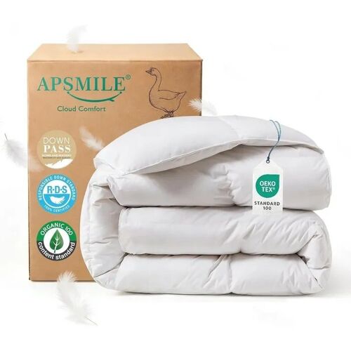Couette 135x200 Cm Duvet D¿Oie 50% Plumes 50% Duvet, Housse 100% Coton Blanche, Chaleur 3 Toute Saison, Piqûre En Caissons, 8