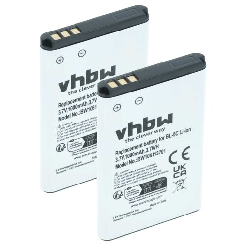 Vhbw 2x Batterie Compatible Avec Techniradio Dab+ Radio, Rdr Téléphone Portable (1000mah, 3,7v, Li-Ion)