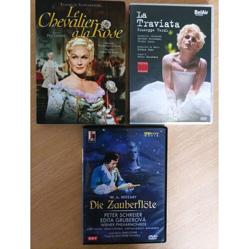 Lot 3 Dvd D'Opéras (La Flute Enchantée, La Traviata, Le Chevalier À La Rose). 3 Superbes Versions (Détails Ci Dessous), Très Bon État, Frais De Port Réduits. Sous Titres Français