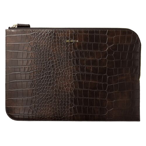 Selencia Pochette ordinateur Croco 13 pouces Choco Brown