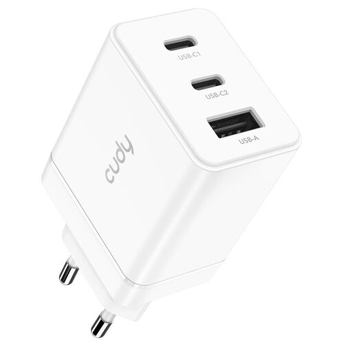 Cudy 67W 3-Port GaN Charger, CH67 1.0 Universel Blanc Secteur Charge rapide Intérieure