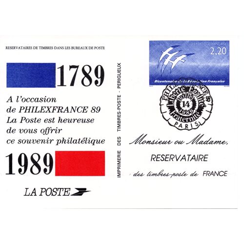 Carte Souvenir Réservataire Philexfrance 89