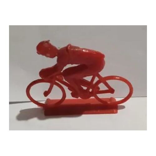 Figurine - Cycliste - En Plastique - Monobloc - Rouge - Petites Roues