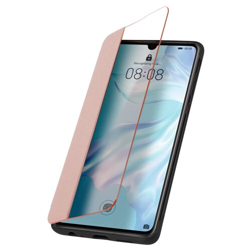 Étui Folio pour Huawei P30 avec Grande Fenêtre de Visualisation Rose champagne