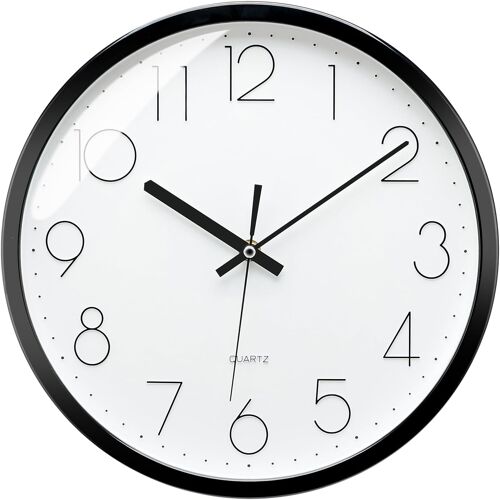 KALANKA-Horloge Silencieuse, Horloges Silencieuse en Quartz de 30cm, Alimenté par Piles, Style Moderne Désigné pour Maison, Bureau et école, Blanc
