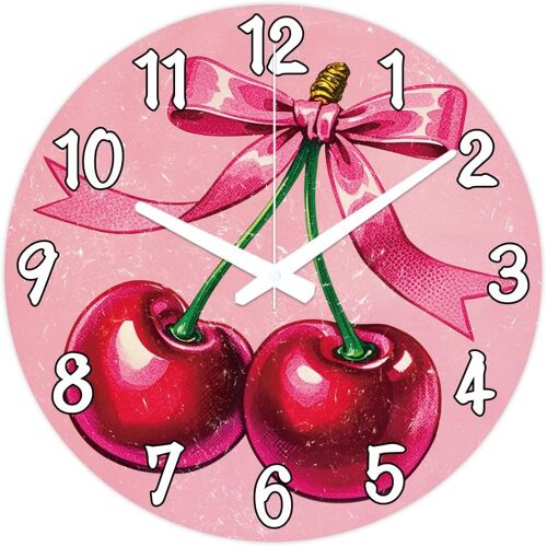 KALANKA-Horloge Murale Ronde à Motif Cerise de 12(5) cm sans Tic Tac à Piles pour Chambre à Coucher Salon Cuisine Bureau