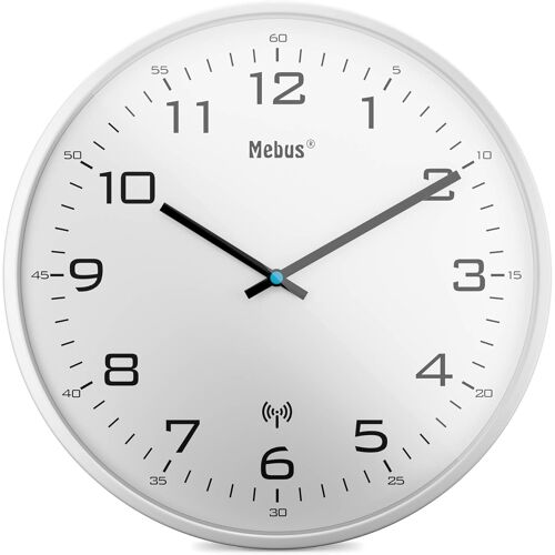 KALANKA-13080 Horloge Murale Radio-pilotée silencieuse avec Cadre Blanc et Cadran Blanc Idéal pour Le Salon et la Cuisine 30 cm