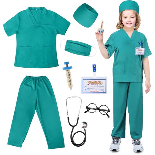 Kalanka-Déguisement Docteur Enfant,Costume Cosplay De Médecin Avec Stéthoscope Halloween Costume D'infirmière Dress Up,Jouet D'imitation Et Cadeau Pour Enfants 3-10 Ans (L)