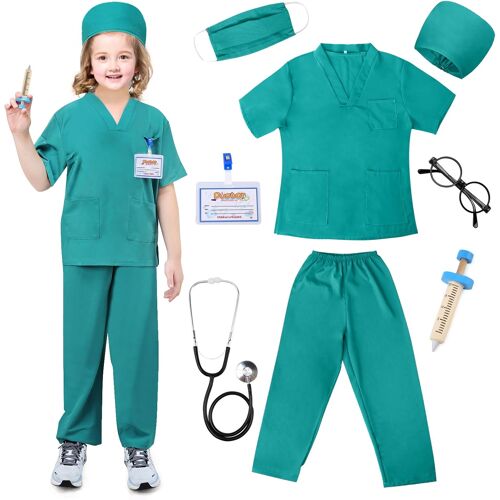 KALANKA-Costume de Médecin pour Enfants, Ensemble de Blouse de Médecin Costume Enfant Garcon avec Accessoires, Costume d'Halloween, Jouet D'Imitation et Cadeau pour Enfants Fille dès 3 Ans (M)