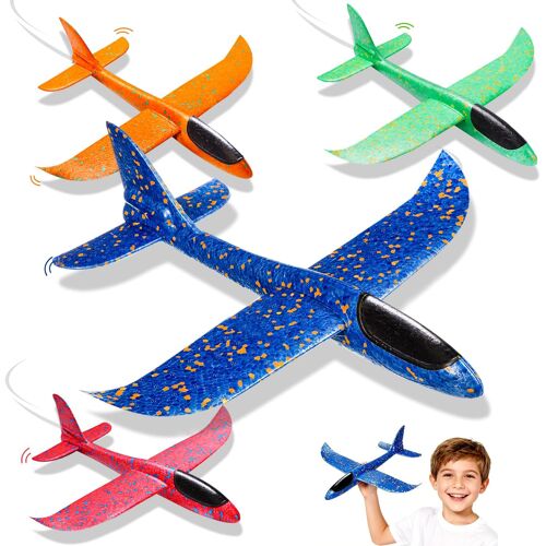 KALANKA-4 Pièces Avion Polystyrene Planeur 37cm - Avion Jouet Enfant Polystyrene, Cadeau Paques Anniversaire Enfant Jouet Plane Volant Maquette pour Extérieur Interactif et Parents Enfants, Garçon Fi
