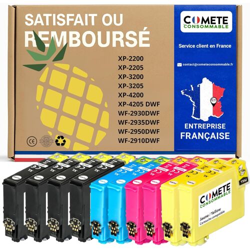 KALANKA-COMETE, Marque Française - 10 Cartouches d'encre Compatibles avec Ananas - pour imprimantes Expression Home XP-2205 XP-3205 XP-4205 Workforce WF-2910 WF-2930 (4 Noir, 2 Cyan, 2 Magenta, 2 Jau