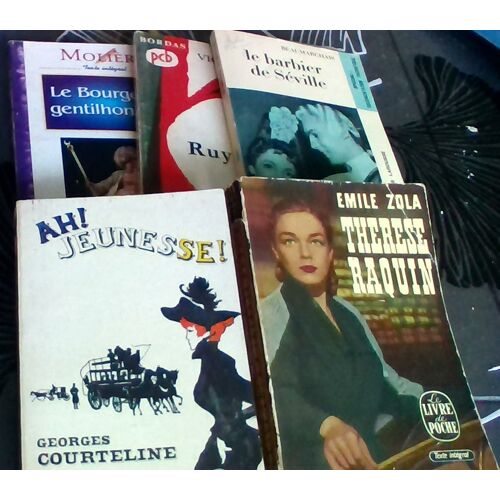 Lot De 5 Livres Format Poche . Le Bourgeois Gentilhomme De Moliere . Ruy Blas De Victor Hugo . Le Barbier De Seville De Beaumarchais . A Jeunesse ! De Georges Courteline. Therese Raquin De Emile Zola
